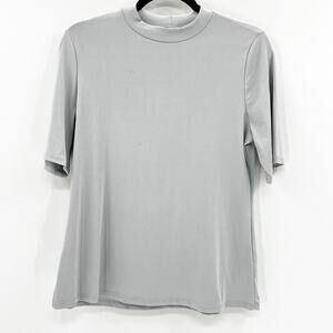 Foundist Women's Gray Mock Neck Short Sleeve Ribbed Knit Top Size XL